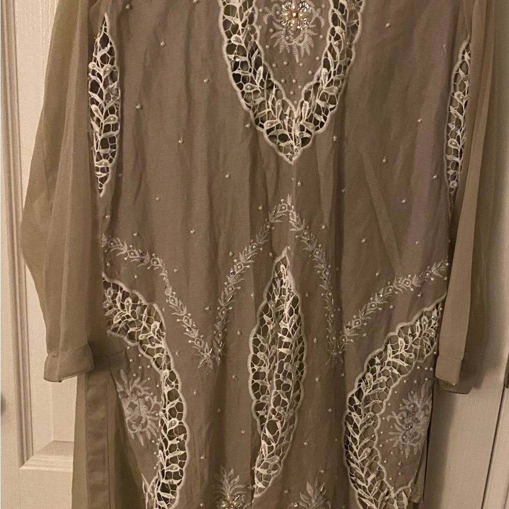 Elegant Beige Embroidered Pakistani Indian Dress 4 Pcs
